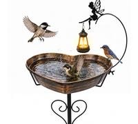 Goodeco Solar Garden Metal Heart Birdbath Stake with Hanging Lantern