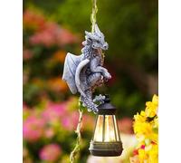 Goodeco Solar Light Outdoor Statues, 6.3" H Resin Dragon Climbing On a 60cm Vine with LED Lantern, Waterproof Hanging Animal Figurine with Hook for Yard Garden Wall Balcony Tree Decoration
