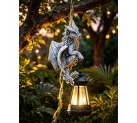 Goodeco Solar Light Outdoor Statues, 6.3" H Resin Dragon Climbing On a 60cm Vine with LED Lantern, Waterproof Hanging Animal Figurine with Hook for Yard Garden Wall Balcony Tree Decoration
