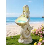 Goodeco Solar Mermaid Birdbath Statue Ornament with Bird Bath Function - Waterproof Resin Sculpture，Garden Mermaid Gifts For Women/Mum/Grandma Decoration - White