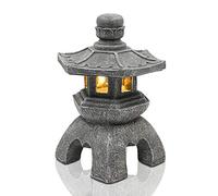 Goodeco Solar Pagoda Lantern Statue Garden Ornaments, 35cm | Outdoor/Indoor Zen Asian Decor for Landscape Balcony, Garden, Patio, Porch Yard Art Gifts, Polyresin