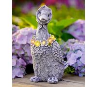 Goodeco Solar Powered LED Light-Up Goose Garden Statue with Floral Headdress & Scarf - Waterproof Outdoor Ornament for Patio, Balcony, Yard Decor | Unique Gift for Mother, Women, Birthday - Grey