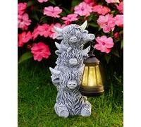 Goodeco Solar Powered Stacking Cow LED Lantern with 3 Tiered Cows - Outdoor Garden Decor for Balcony，Patio, Home Decoration for Kids, Adults - Grey