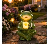 Goodeco Solar Sitting Frog Garden Ornaments with Coffee Mug