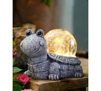 Goodeco Solar Turtle Carrying a Ball on Back Statue Birthday Gifts for Women Mum, Garden Decor with LED Lights - Unique Garden gifts for Decorations - Grey