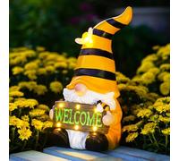 Goodeco Solar Yellow Bee Gnome Statue with Glowing Welcome Sign