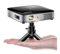 GooDee WiFi Bluetooth Mini Projector - 4K DLP Projector 1080P Support Pocket Pico Movie Projector with Tripod, Outdoor Video Portable Rechargeable Battery Short Throw for iPhone/Android