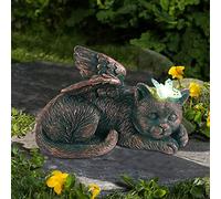Goodeo Cat Angel with Glowing Butterfly Memorial Pet Statue Garden Decor,Sleeping Cat Solar Light Outdoor Ornament Pet Grave Marker Tribute Statue Cat Memorial Gifts for Home,Patio,Yard Decor, Copper