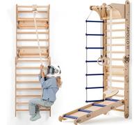 Goodevas Apollo 6-in-1 Swedish Wall & Moon Set - NASA-Inspired Indoor Climbing Frame for Kids, Space-Themed Gym with Slide, Ladder, Rope & Moon Rings - for Little Astronauts Ages 3-10
