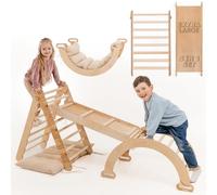 Goodevas Extra Large 4-in-1 Indoor Climbing Frame for Toddlers - Wooden Triangle, Arch & Climbing Ramp & Cushion, Montessori Climbing Frame, Kids Wooden Gym, Foldable Climbing Toys for Kids 1-5 Age