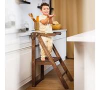 Goodevas Foldable Toddler Kitchen Helper Step Stool, Wooden, Kids/Children/Baby Choco