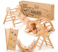 Goodevas Montessori Wooden Indoor Climbing Frame with Slide - Foldable Pikler Triangle Play Gym for Toddlers, Safe Indoor Playground Toy for Kids Age 1-3