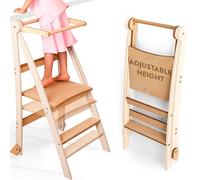 Goodevas Wooden Montessori Learning Tower Space-Saving: Foldable Learning Tower, Stool for Children, Foldable Kids' Step Stool, Tower with 2-Level Height Adjustable & Anti-Tip Protection