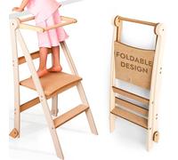 Goodevas Wooden Montessori Learning Tower, Space-Saving Foldable Step Stool For Children With Anti-Tip Protection