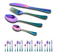 GOODFEER Cutlery Set for 6 People, Stainless Steel 18/0 Flatware Set, Rainbow Mirror 24-Piece Tableware, Including Dinner Spoon, Knife and Fork Sets, Dishwasher Safe