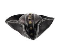 Goodfugui Faux Leather Pirate Hat Deluxe Colonial Tricorn Hat for Adults Dress-up/Theme Costume Party/Cosplay Accessory (C-Black, One Size)