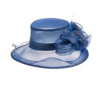 Goodfugui Women Organza Church Hat Fascinator Formal Wedding Tea Party Derby Caps 3D Flower Wide Brim Sun Hat (A1-Navy Blue, ONE Size)