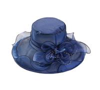 Goodfugui Women Organza Church Hat Fascinator Formal Wedding Tea Party Derby Caps 3D Flower Wide Brim Sun Hat (A7-Navy Blue, ONE Size)