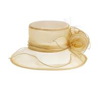 Goodfugui Women Organza Church Hat Fascinator Formal Wedding Tea Party Derby Caps 3D Flower Wide Brim Sun Hat (A1-Khaki, ONE Size)