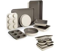 Goodful All-in-One Nonstick Bakeware Set, Stackable and Space Saving Design Includes Round and Square Pans, Muffin Pans, Cookie Sheet and Roaster, Dishwasher Safe, 8-Piece, Linen