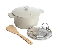 Goodful All-In-One Pot, Multilayer Nonstick, High Performance Cast Dutch Oven With Matching Lid, Roasting Rack And Turner, Made Without PFOA, Dishwasher Safe Cookware, 4.7-Quart, Linen
