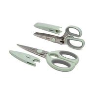 Goodful Utility Kitchen Shear and 5-Blade Herb Shear Set, Premium Stainless Steel Blades with Protective Guards, Comfort Grip Handles, Built-in Herb Shear Cleaning Comb, 2-Piece Set, Sage Green