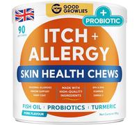 GOODGROWLIES Itchy Dog Skin Relief - Allergy Support Chews - Skin & Coat Supplement - Omega 3 Fish Oil - Itching & Paw Licking - Dry Skin & Hot Spots - 90ct/Pork