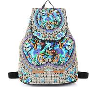 Goodhan Vintage Embroidered Women Backpack Ethnic Travel Handbag Shoulder Bag Large Version, Blue, BIGGEST, Daypack Backpacks