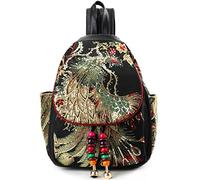 Goodhan Vintage Phoenix Sequins Embroideried Women Backpack Daypack Travel Shoulder Bag One_Size Style 01: Black, Style 01: Black, OneSize, Backpack