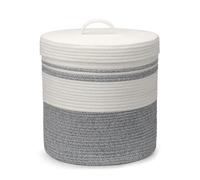 Goodheim Foldable Laundry Basket Small with Lid, Laundry Hamper - Laundry Baskets, Baskets Braided Cotton Basket - Storage Basket Small Laundry Basket Children's Room (Grey, 35 x 42 cm)