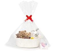 Goodheim Hamper Baskets for Gifts Empty，Christmas Gift Basket Kit with Cellophane Wrap，Bow Set Hamper Small for Birthday Xmas Present White