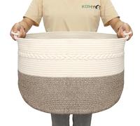 Goodheim Large Woven Cotton Laundry Basket Hamper - Foldable & Washable Storage Basket with Handwoven Handles, Toy, Blanket, Clothes Organiser, Aesthetic Room Decor (55x55x33cm)