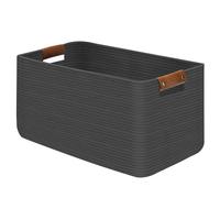 Goodheim Large Woven Cotton Rope Laundry Basket with Leather Handles, Rectangular Collapsible Storage Hamper for Clothes, Towels, Baby Kids Dog Toys, Washing Basket for Home Decor (Grey)