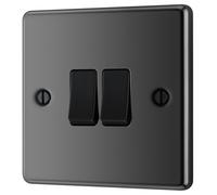 GoodHome 20A 2 Way 2 Gang Light Switch Gloss Black Nickel Effect