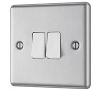 GoodHome 20A 2 Way 2 Gang Light Switch Matt Steel Effect