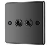 GoodHome 20A 2 Way 2 Gang Toggle Switch Gloss Black Nickel Effect