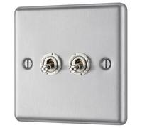 GoodHome 20A 2 Way 2 Gang Toggle Switch Matt Steel Effect