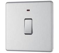 GoodHome 20A Rocker Flat Control Switch With Led Indicator Steel Effect
