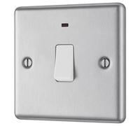 GoodHome 20A Rocker Raised Rounded Control Switch With Led Indicator Steel Effect