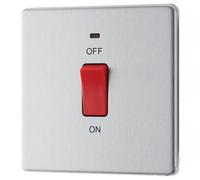 GoodHome 45A Rocker Flat Control Switch With Led Indicator Steel Effect