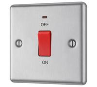 GoodHome 45A Rocker Raised Rounded Control Switch With Led Indicator Steel Effect