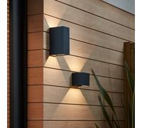 GoodHome Adjustable Matt Dark Grey Mains-Powered Integrated Led Outdoor Double Rectangular Wall Light 712Lm