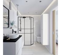 GoodHome Ahti Matt Black Textured Minimal Frame Walk-In Wet Room Glass Screen Printed With Aluminium Grid (H)195Cm (W)119Cm