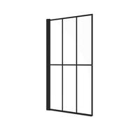 GoodHome Ahti Straight Serigraph Frosted Glass Black Bath Screen (W) 800mm (H) 1400mm