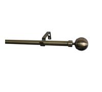 GoodHome Antiki Satin Antique Brass Effect Extendable Ball Single Curtain Pole Set, (L)1200mm-2100mm (Dia)19mm