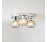 GoodHome Arles Gloss Glass & Steel Chrome & Smoked Glass Effect 3 Lamp Ceiling Light