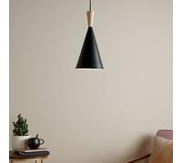 GoodHome Arraqis Matt Black Wood Effect Pendant Ceiling Light, (Dia)190mm