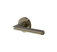 GoodHome Arzh Brushed Antique Brass Effect Aluminium & Zamak Straight Lever On Rose Door Handle (L)123.5mm, Pair