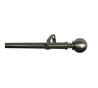 GoodHome Athens Satin Grey Nickel Effect Extendable Ball Single Curtain Pole Set Set, (L)1200mm-2100mm (Dia)28mm