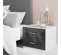 GoodHome Atomia All In One Gloss Anthracite & White 2 Drawer Bedside Table (H)429mm (W)500mm (D)466mm